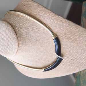 Vintage DON LIN Gold, Black Enamel & Rhinestone Collar Statement Omega Necklace